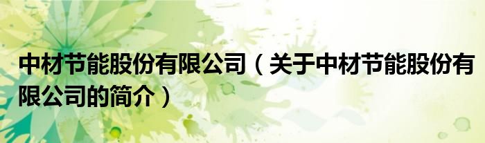 中材節能股份有限公司（關于中材節能股份有限公司的簡介）