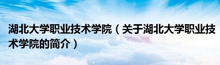 湖北大學職業技術學院（關于湖北大學職業技術學院的簡介）