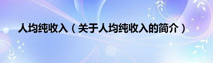 人均純收入（關于人均純收入的簡介）