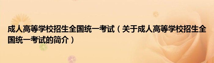 成人高等學校招生全國統一考試（關于成人高等學校招生全國統一考試的簡介）