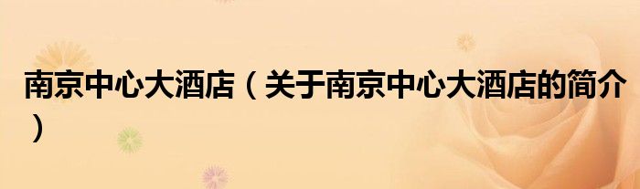 南京中心大酒店（關于南京中心大酒店的簡介）