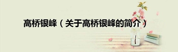 高橋銀峰（關于高橋銀峰的簡介）
