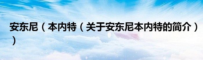 安東尼（本內特（關于安東尼本內特的簡介））