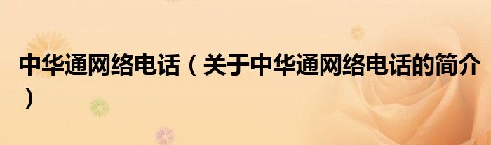 中華通網絡電話（關于中華通網絡電話的簡介）