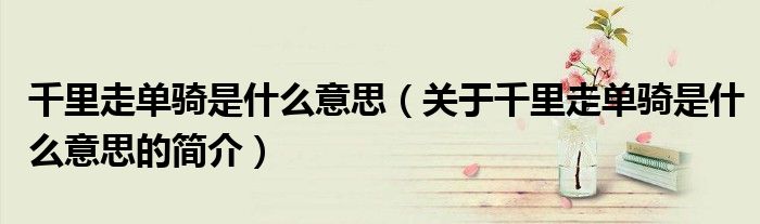 千里走單騎是什么意思（關(guān)于千里走單騎是什么意思的簡介）