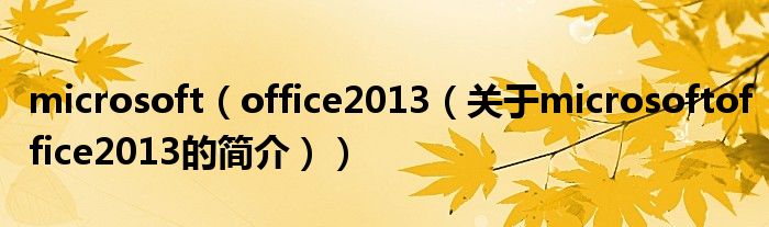 microsoft（office2013（關于microsoftoffice2013的簡介））