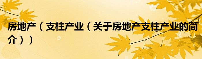 房地產（支柱產業（關于房地產支柱產業的簡介））