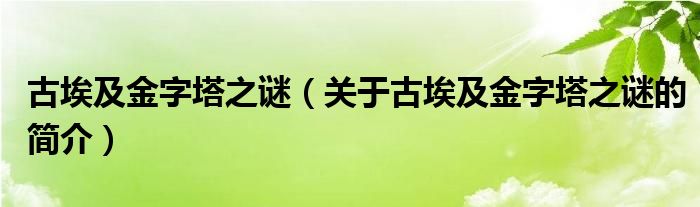 古埃及金字塔之謎（關于古埃及金字塔之謎的簡介）