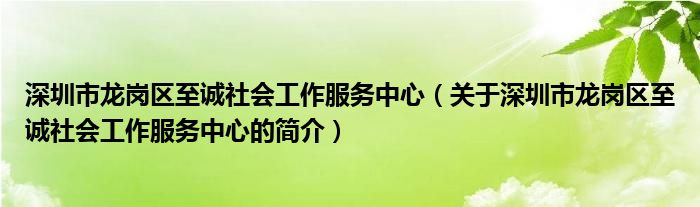 深圳市龍崗區至誠社會工作服務中心（關于深圳市龍崗區至誠社會工作服務中心的簡介）