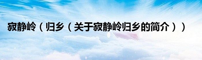 寂靜嶺（歸鄉（關于寂靜嶺歸鄉的簡介））