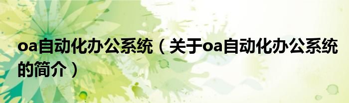 oa自動化辦公系統（關于oa自動化辦公系統的簡介）