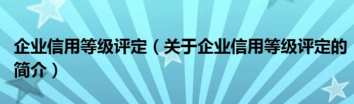 企業信用等級評定（關于企業信用等級評定的簡介）