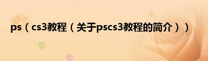 ps（cs3教程（關于pscs3教程的簡介））