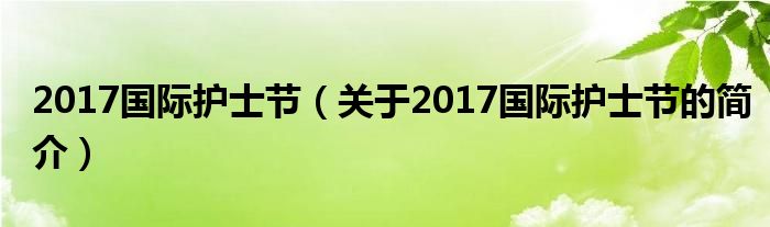 2017國際護士節（關于2017國際護士節的簡介）
