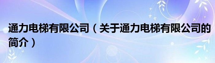 通力電梯有限公司（關于通力電梯有限公司的簡介）