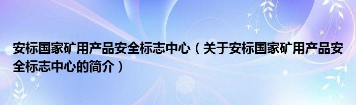 安標國家礦用產品安全標志中心（關于安標國家礦用產品安全標志中心的簡介）