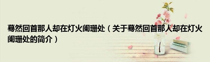 驀然回首那人卻在燈火闌珊處（關于驀然回首那人卻在燈火闌珊處的簡介）