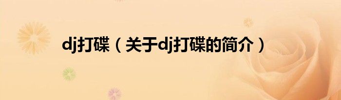 dj打碟（關于dj打碟的簡介）