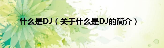 什么是DJ（關于什么是DJ的簡介）