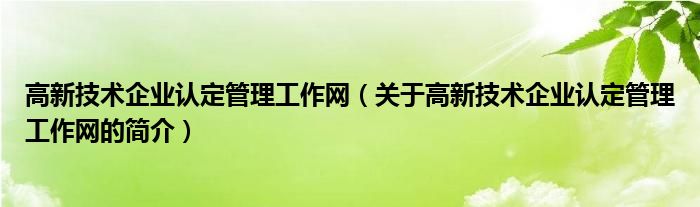 高新技術企業認定管理工作網（關于高新技術企業認定管理工作網的簡介）