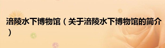 涪陵水下博物館（關于涪陵水下博物館的簡介）