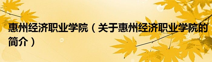 惠州經濟職業學院（關于惠州經濟職業學院的簡介）
