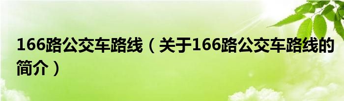 166路公交車路線（關于166路公交車路線的簡介）