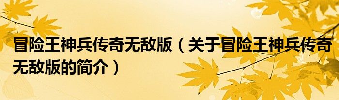 冒險(xiǎn)王神兵傳奇無敵版（關(guān)于冒險(xiǎn)王神兵傳奇無敵版的簡介）