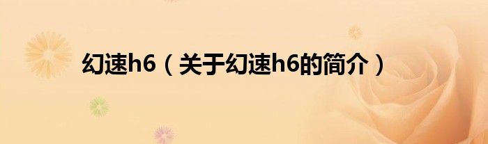 幻速h6（關(guān)于幻速h6的簡(jiǎn)介）