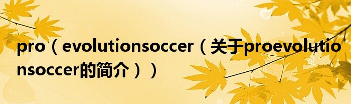 pro（evolutionsoccer（關于proevolutionsoccer的簡介））