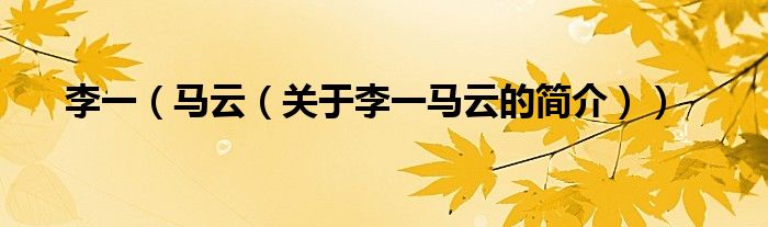 李一（馬云（關于李一馬云的簡介））