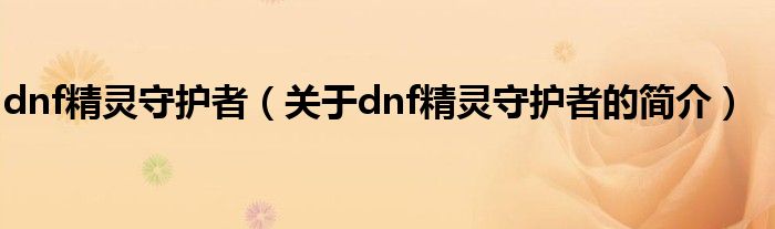 dnf精靈守護(hù)者（關(guān)于dnf精靈守護(hù)者的簡介）