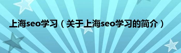 上海seo學習（關于上海seo學習的簡介）