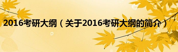 2016考研大綱（關于2016考研大綱的簡介）