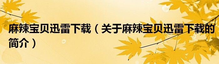 麻辣寶貝迅雷下載（關于麻辣寶貝迅雷下載的簡介）
