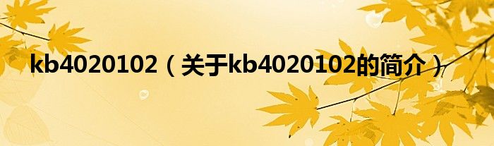 kb4020102（關于kb4020102的簡介）