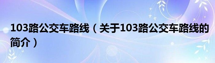 103路公交車路線（關于103路公交車路線的簡介）