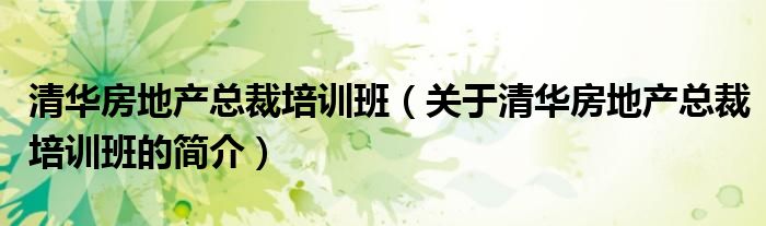 清華房地產總裁培訓班（關于清華房地產總裁培訓班的簡介）