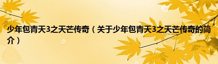 少年包青天3之天芒傳奇（關(guān)于少年包青天3之天芒傳奇的簡(jiǎn)介）