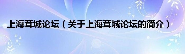上海茸城論壇（關于上海茸城論壇的簡介）