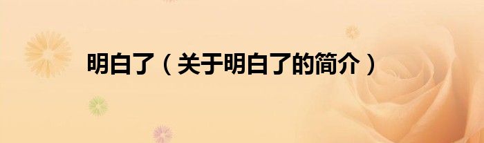 明白了（關于明白了的簡介）
