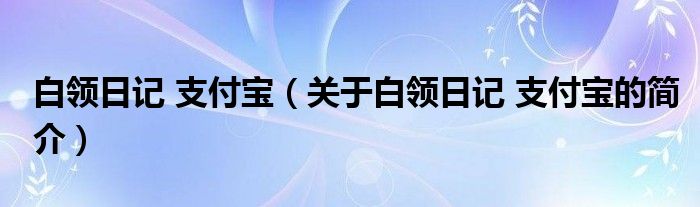 白領日記 支付寶（關于白領日記 支付寶的簡介）