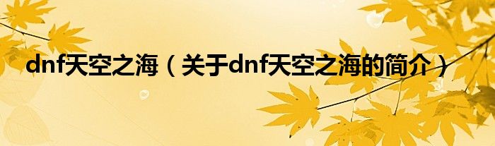 dnf天空之海（關于dnf天空之海的簡介）