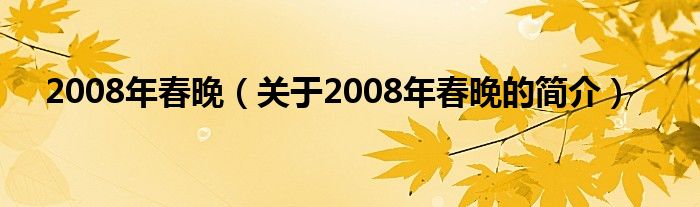 2008年春晚（關于2008年春晚的簡介）