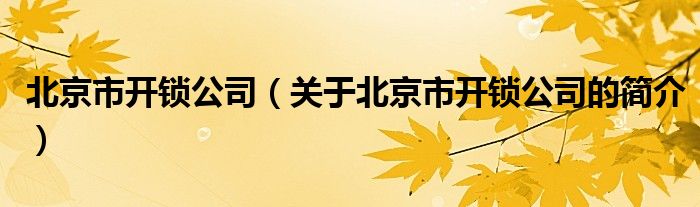 北京市開鎖公司（關于北京市開鎖公司的簡介）