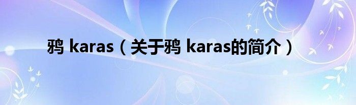 鴉 karas（關于鴉 karas的簡介）