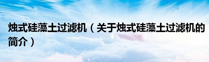 燭式硅藻土過濾機（關于燭式硅藻土過濾機的簡介）