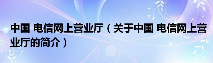 中國 電信網上營業廳（關于中國 電信網上營業廳的簡介）