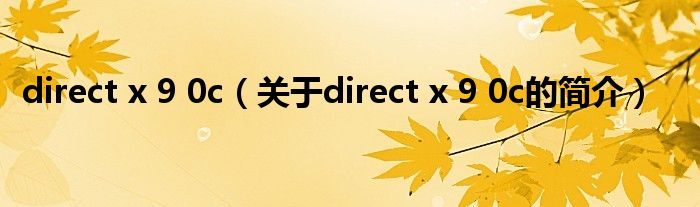 direct x 9 0c（關于direct x 9 0c的簡介）