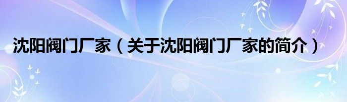 沈陽閥門廠家（關(guān)于沈陽閥門廠家的簡(jiǎn)介）